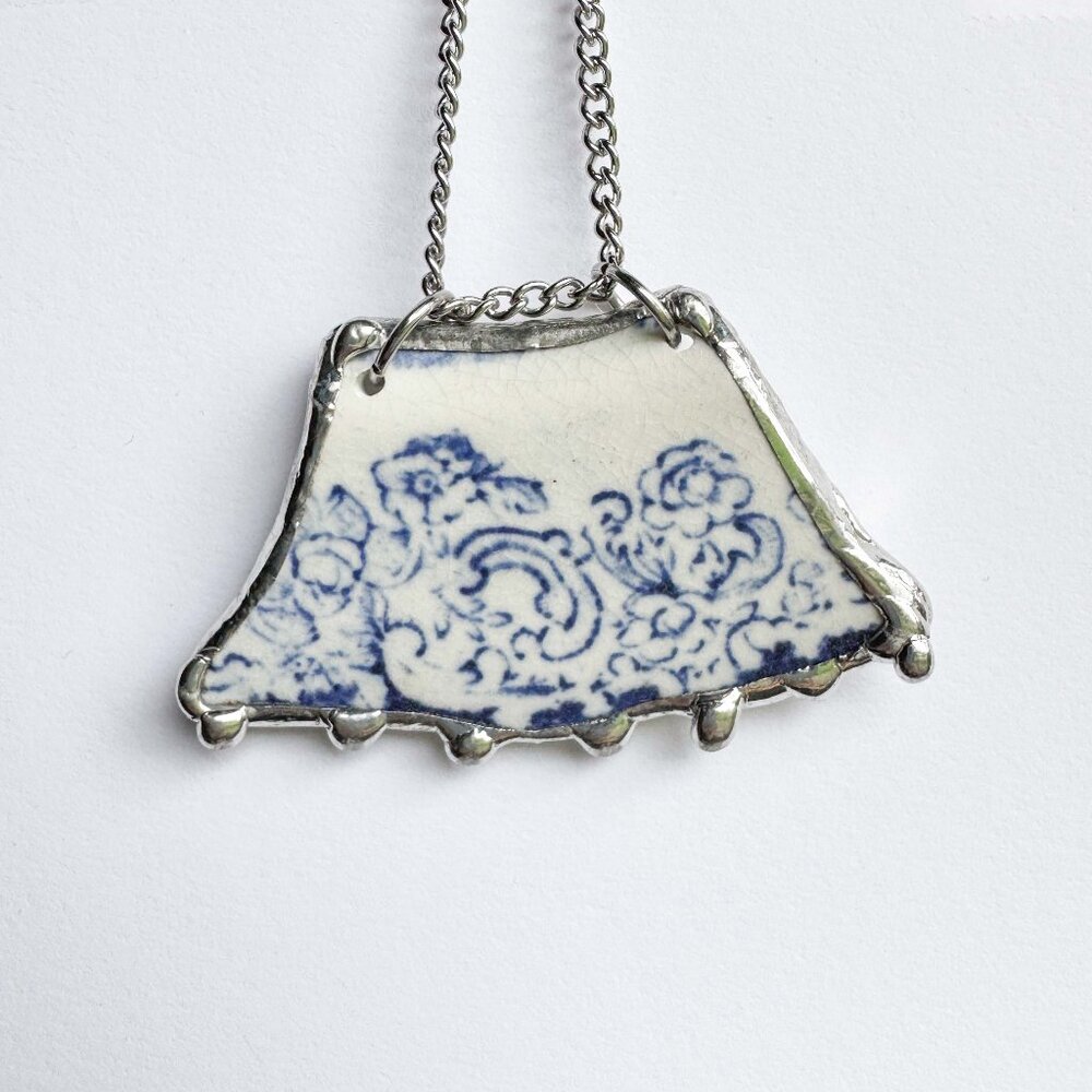 Handmade repurposed blue delft ceramic shard necklace